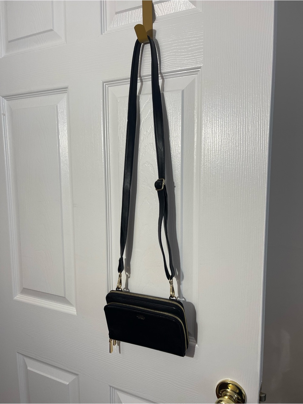 Vince Camuto Black Crossbody Wallet with Gold Hardware